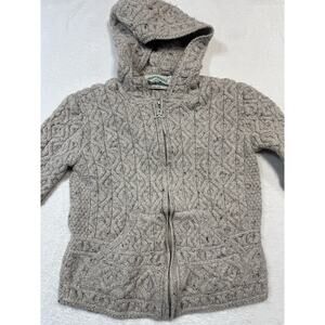 Aran Mor Womens Sweater Medium Merino Wool Hoodie Full Zip Beige W/ Speckles